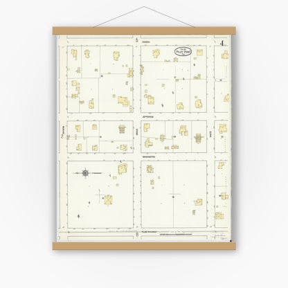 Old map wall art mockup — magnetic wood frame on white wall — Sanborn Fire Insurance Map from Pilot Point, Denton County, Texas (1912), Sheet #0004
