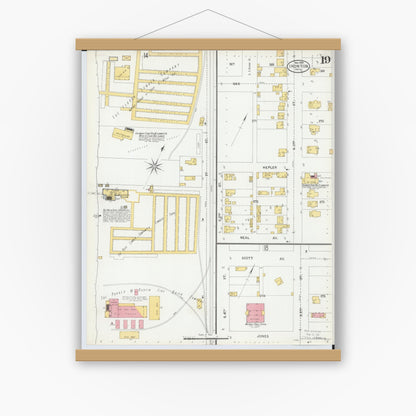 Old map wall art mockup — magnetic wood frame on white wall — Sanborn Fire Insurance Map from Ironton, Lawrence County, Ohio (1900), Sheet #0019