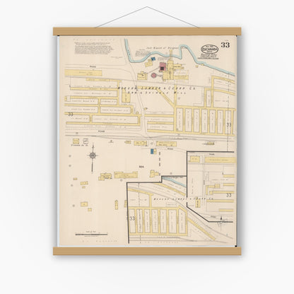 Old map wall art mockup — magnetic wood frame on white wall — Sanborn Fire Insurance Map from Escanaba, Delta County, Michigan (1921), Sheet #0033
