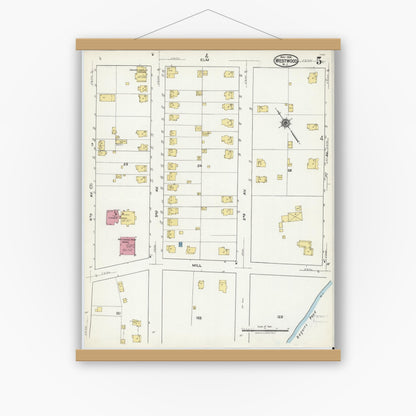 Old map wall art mockup — magnetic wood frame on white wall — Sanborn Fire Insurance Map from Westwood, Bergen County, New Jersey (1921), Sheet #0005