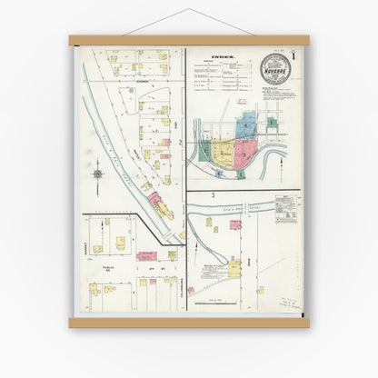 Old map wall art mockup — magnetic wood frame on white wall — Sanborn Fire Insurance Map from Navarre, Stark County, Ohio (1911), Sheet #0001