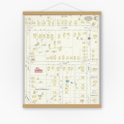 Old map wall art mockup — magnetic wood frame on white wall — Sanborn Fire Insurance Map from Hartford, Washington County, Wisconsin (1913), Sheet #0007