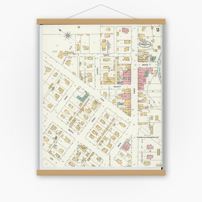 Old map wall art mockup — magnetic wood frame on white wall — Sanborn Fire Insurance Map from Pemberville, Wood County, Ohio (1900), Sheet #0002