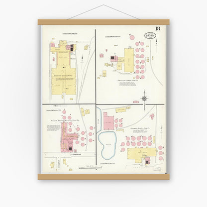Old map wall art mockup — magnetic wood frame on white wall — Sanborn Fire Insurance Map from Brazil, Clay County, Indiana (1910), Sheet #0018