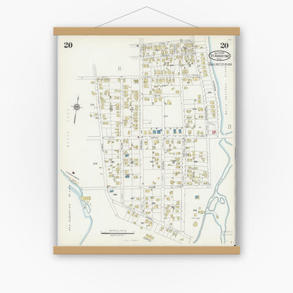 Old map wall art mockup — magnetic wood frame on white wall — Sanborn Fire Insurance Map from Saint Augustine, Saint John's County, Florida (1924), Sheet #0020