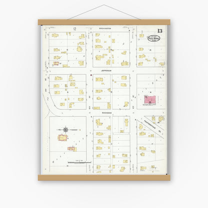 Old map wall art mockup — magnetic wood frame on white wall — Sanborn Fire Insurance Map from Red Wing, Goodhue County, Minnesota (1917), Sheet #0013