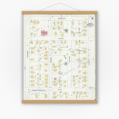 Old map wall art mockup — magnetic wood frame on white wall — Sanborn Fire Insurance Map from Marshall, Saline County, Missouri (1900), Sheet #0006