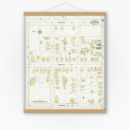 Old map wall art mockup — magnetic wood frame on white wall — Sanborn Fire Insurance Map from Lakewood, Ocean County, New Jersey (1905), Sheet #0006