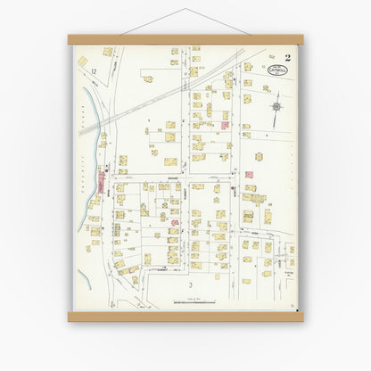 Old map wall art mockup — magnetic wood frame on white wall — Sanborn Fire Insurance Map from Catskill, Greene County, New York (1912), Sheet #0002