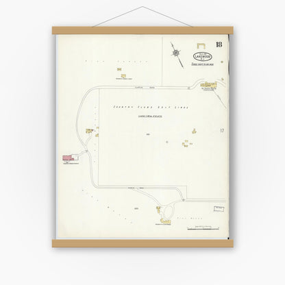 Old map wall art mockup — magnetic wood frame on white wall — Sanborn Fire Insurance Map from Lakewood, Ocean County, New Jersey (1916), Sheet #0018