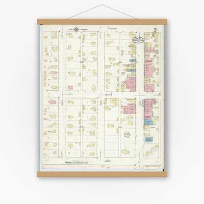 Old map wall art mockup — magnetic wood frame on white wall — Sanborn Fire Insurance Map from Marcellus, Cass County, Michigan (1914), Sheet #0002