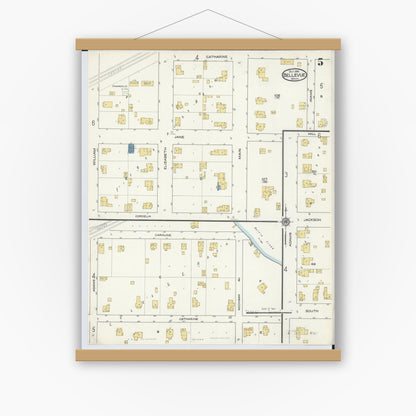 Old map wall art mockup — magnetic wood frame on white wall — Sanborn Fire Insurance Map from Bellevue, Eaton County, Michigan (1916), Sheet #0005