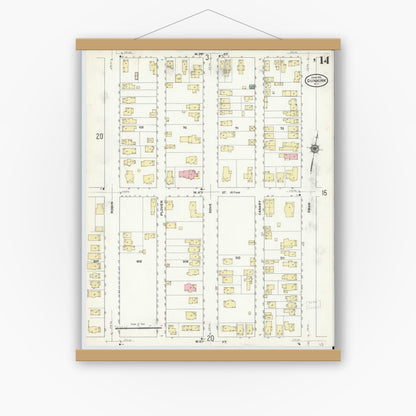 Old map wall art mockup — magnetic wood frame on white wall — Sanborn Fire Insurance Map from Dunkirk, Chautauqua County, New York (1910), Sheet #0014