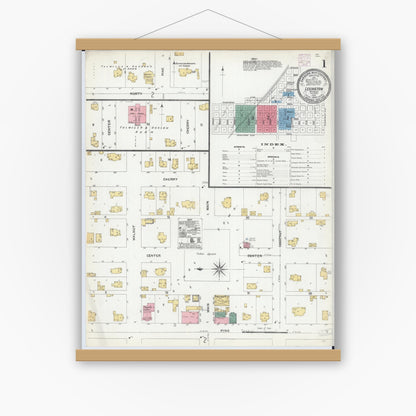 Old map wall art mockup — magnetic wood frame on white wall — Sanborn Fire Insurance Map from Lexington, McLean County, Illinois (1906), Sheet #0001