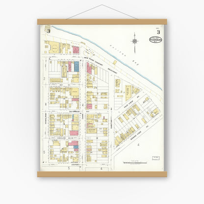Old map wall art mockup — magnetic wood frame on white wall — Sanborn Fire Insurance Map from Keansburg, Monmouth County, New Jersey (1923), Sheet #0003