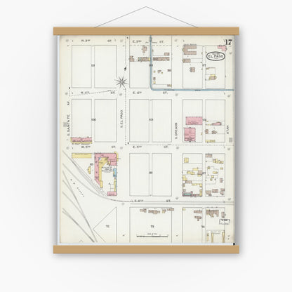 Old map wall art mockup — magnetic wood frame on white wall — Sanborn Fire Insurance Map from El Paso, El Paso County, Texas (1893), Sheet #0017
