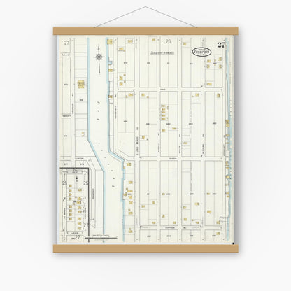 Old map wall art mockup — magnetic wood frame on white wall — Sanborn Fire Insurance Map from Freeport, Nassau County, New York (1917), Sheet #0027