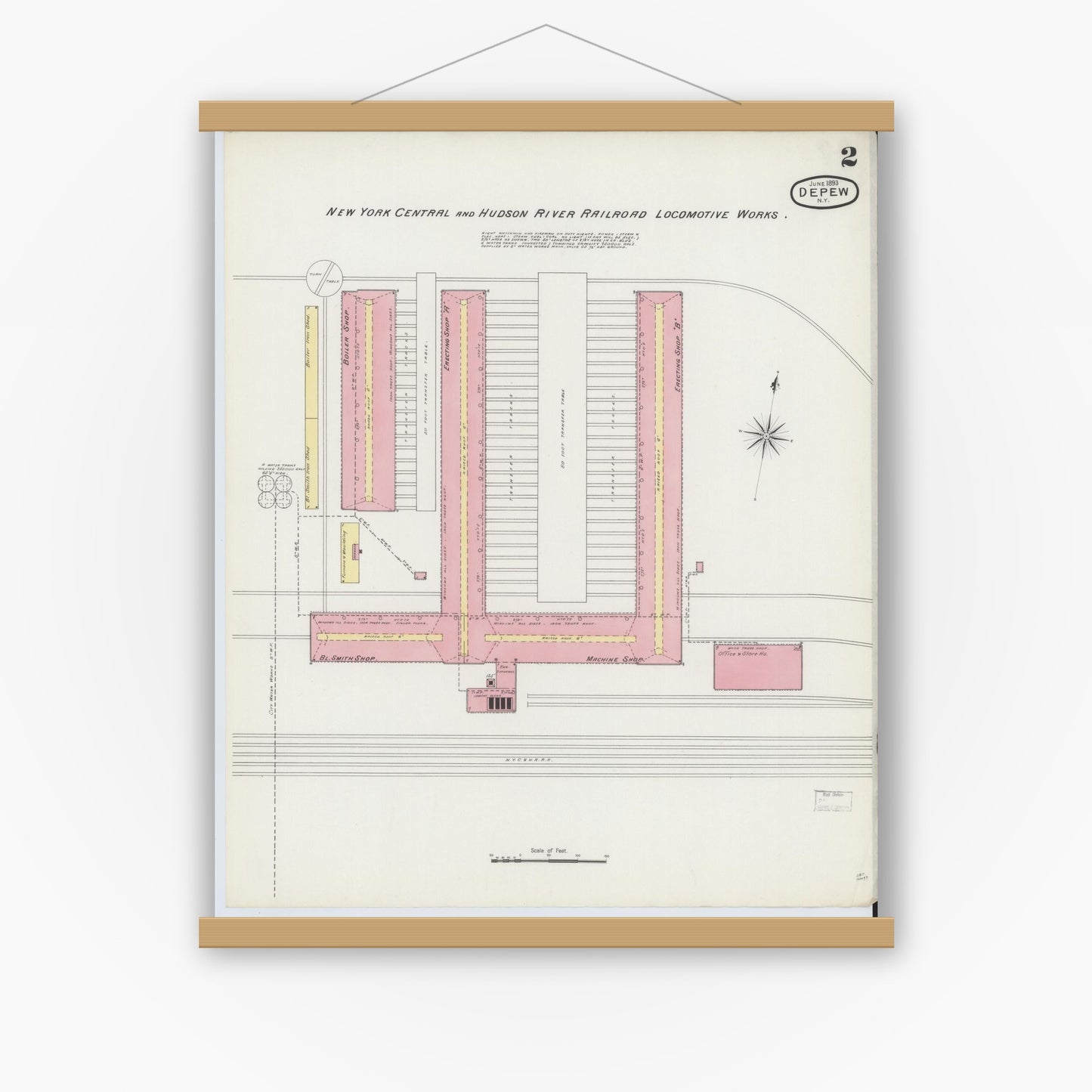 Old map wall art mockup — magnetic wood frame on white wall — Sanborn Fire Insurance Map from Depew, Erie County, New York (1893), Sheet #0002