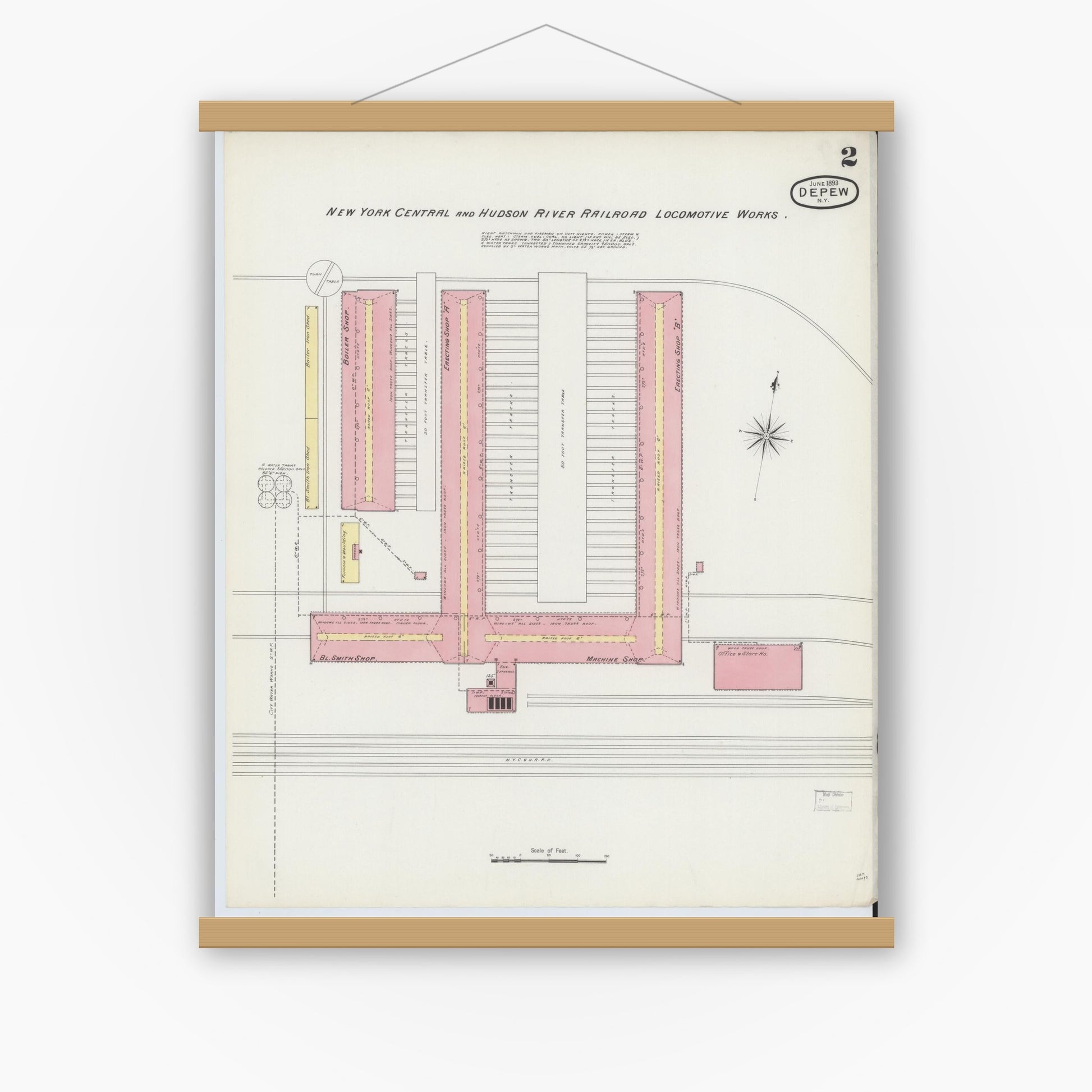 Old map wall art mockup — magnetic wood frame on white wall — Sanborn Fire Insurance Map from Depew, Erie County, New York (1893), Sheet #0002