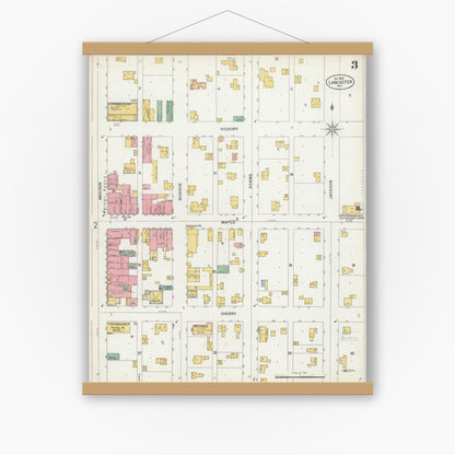 Old map wall art mockup — magnetic wood frame on white wall — Sanborn Fire Insurance Map from Lancaster, Grant County, Wisconsin (1899), Sheet #0003