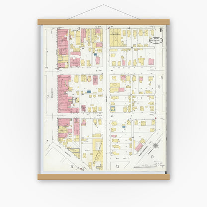 Old map wall art mockup — magnetic wood frame on white wall — Sanborn Fire Insurance Map from Greenville, Darke County, Ohio (1910), Sheet #0008