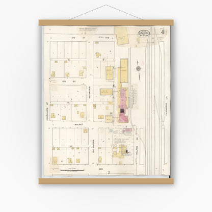 Old map wall art mockup — magnetic wood frame on white wall — Sanborn Fire Insurance Map from Granger, Williamson County, Texas (1940), Sheet #0004