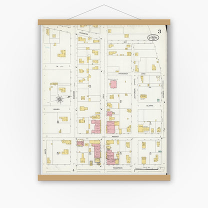Old map wall art mockup — magnetic wood frame on white wall — Sanborn Fire Insurance Map from Starke, Bradford County, Florida (1906), Sheet #0003