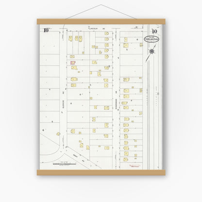 Old map wall art mockup — magnetic wood frame on white wall — Sanborn Fire Insurance Map from Highland Park, Lake County, Illinois (1924), Sheet #0010