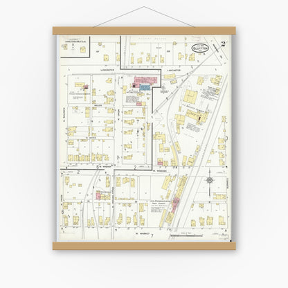 Old map wall art mockup — magnetic wood frame on white wall — Sanborn Fire Insurance Map from Bluffton, Wells County, Indiana (1912), Sheet #0002