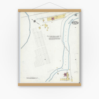 Old map wall art mockup — magnetic wood frame on white wall — Sanborn Fire Insurance Map from Rhinelander, Oneida County, Wisconsin (1920), Sheet #0022