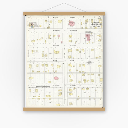 Old map wall art mockup — magnetic wood frame on white wall — Sanborn Fire Insurance Map from Webster City, Hamilton County, Iowa (1896), Sheet #0005