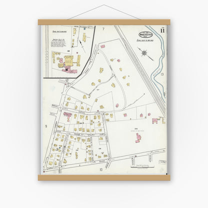 Old map wall art mockup — magnetic wood frame on white wall — Sanborn Fire Insurance Map from Winchester, Middlesex County, Massachusetts (1921), Sheet #0011