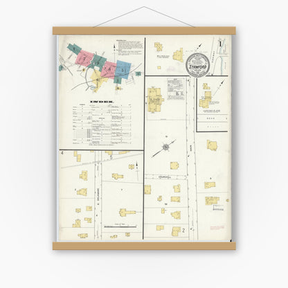 Old map wall art mockup — magnetic wood frame on white wall — Sanborn Fire Insurance Map from Stamford, Delaware County, New York (1912) - Complete Map Set