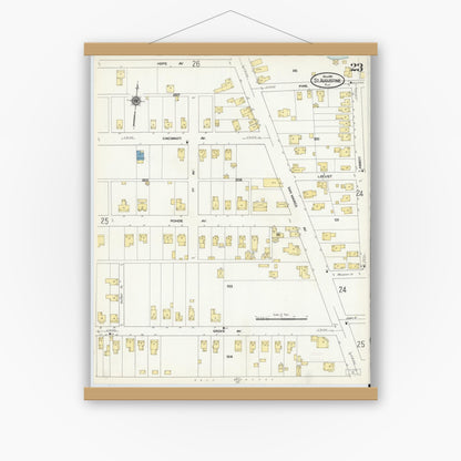 Old map wall art mockup — magnetic wood frame on white wall — Sanborn Fire Insurance Map from Saint Augustine, Saint John's County, Florida (1910), Sheet #0023