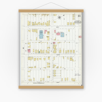 Old map wall art mockup — magnetic wood frame on white wall — Sanborn Fire Insurance Map from Mauch Chunk, Carbon County, Pennsylvania (1902), Sheet #0011