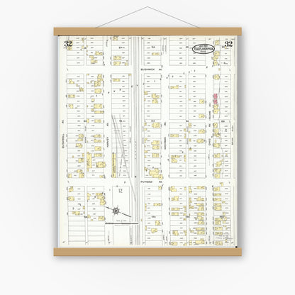 Old map wall art mockup — magnetic wood frame on white wall — Sanborn Fire Insurance Map from East Liverpool, Columbiana County, Ohio (1923), Sheet #0032