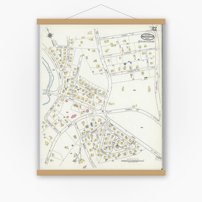 Old map wall art mockup — magnetic wood frame on white wall — Sanborn Fire Insurance Map from Winchester, Middlesex County, Massachusetts (1921), Sheet #0012