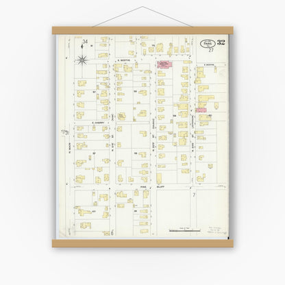Old map wall art mockup — magnetic wood frame on white wall — Sanborn Fire Insurance Map from Paris, Lamar County, Texas (1908), Sheet #0032