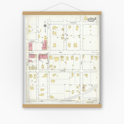 Old map wall art mockup — magnetic wood frame on white wall — Sanborn Fire Insurance Map from Leesburg, Lake County, Florida (1918), Sheet #0003