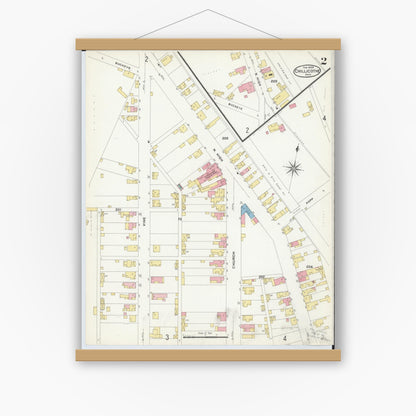 Old map wall art mockup — magnetic wood frame on white wall — Sanborn Fire Insurance Map from Chillicothe, Ross County, Ohio (1909), Sheet #0002