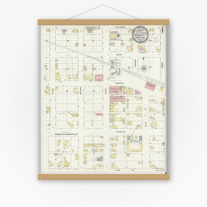Old map wall art mockup — magnetic wood frame on white wall — Sanborn Fire Insurance Map from Pierceton, Kosciusko County, Indiana (1896) - Complete Map Set