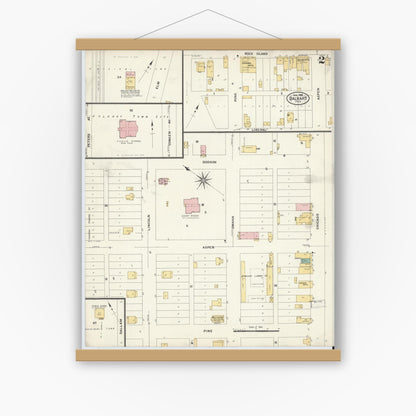 Old map wall art mockup — magnetic wood frame on white wall — Sanborn Fire Insurance Map from Dalhart, Dallam And Hartley County, Texas (1908), Sheet #0002