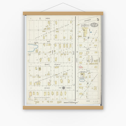 Old map wall art mockup — magnetic wood frame on white wall — Sanborn Fire Insurance Map from Archbold, Fulton County, Ohio (1914), Sheet #0005