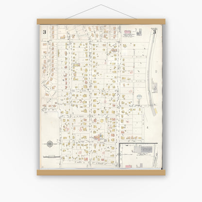 Old map wall art mockup — magnetic wood frame on white wall — Sanborn Fire Insurance Map from Plano, Collin County, Texas (1961), Sheet #0003