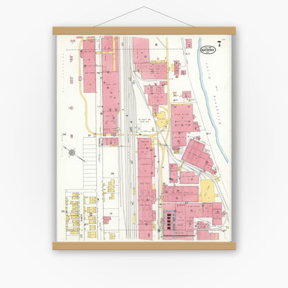 Old map wall art mockup — magnetic wood frame on white wall — Sanborn Fire Insurance Map from Natrona, Allegheny County, Pennsylvania (1921), Sheet #0007