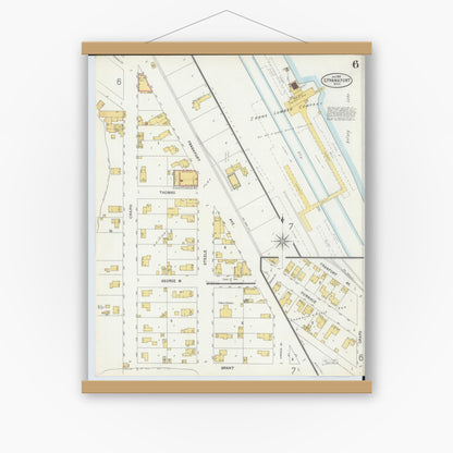 Old map wall art mockup — magnetic wood frame on white wall — Sanborn Fire Insurance Map from Frankfort, Benzie County, Michigan (1899), Sheet #0006