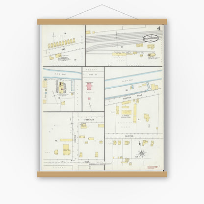 Old map wall art mockup — magnetic wood frame on white wall — Sanborn Fire Insurance Map from Bound Brook, Somerset County, New Jersey (1895), Sheet #0004