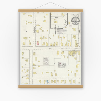 Old map wall art mockup — magnetic wood frame on white wall — Sanborn Fire Insurance Map from Spartansburg, Crawford County, Pennsylvania (1915), Sheet #0001