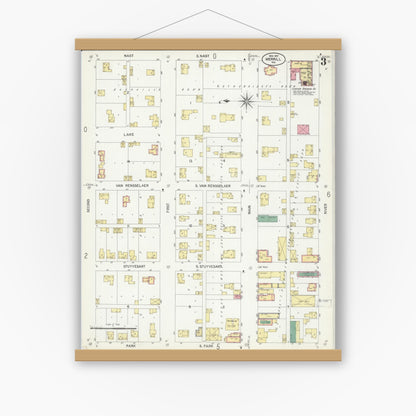 Old map wall art mockup — magnetic wood frame on white wall — Sanborn Fire Insurance Map from Merrill, Lincoln County, Wisconsin (1907), Sheet #0003