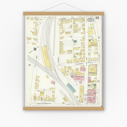 Old map wall art mockup — magnetic wood frame on white wall — Sanborn Fire Insurance Map from Rome, Oneida County, New York (1909), Sheet #0023